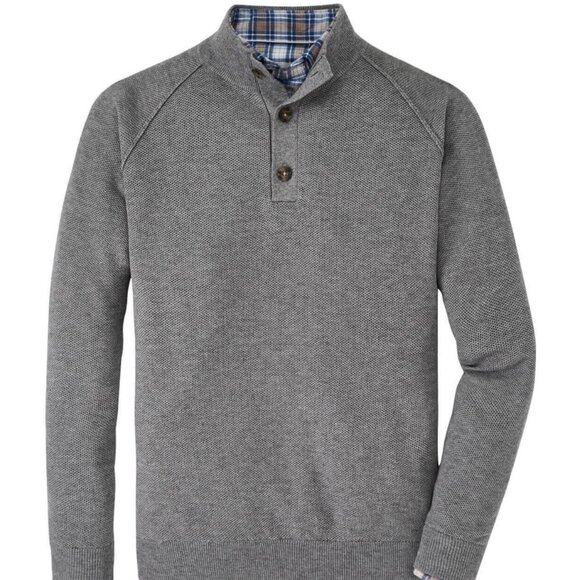 Peter Millar Parkway Textured Three-Button Mockneck Sweater MF22S04 Gale Gray S